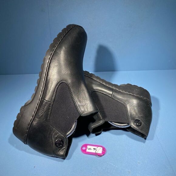 Remonte Rieker Wedge Ankle Boot Black Leather Round Toe Fleece Lined Women’s 8 - Picture 1 of 7